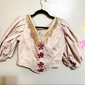 Handmade‎ traditional beaded Indian top SM lantern sleeve off shoulder